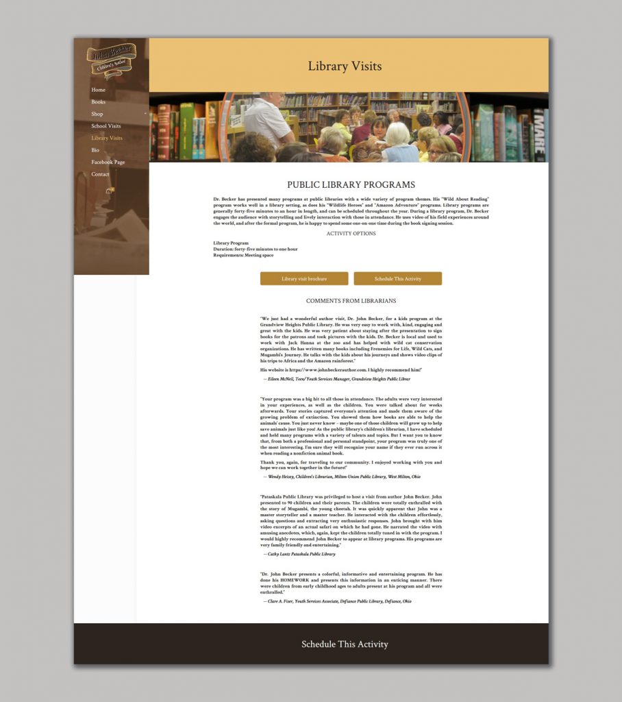 Website design for the writer of children's books