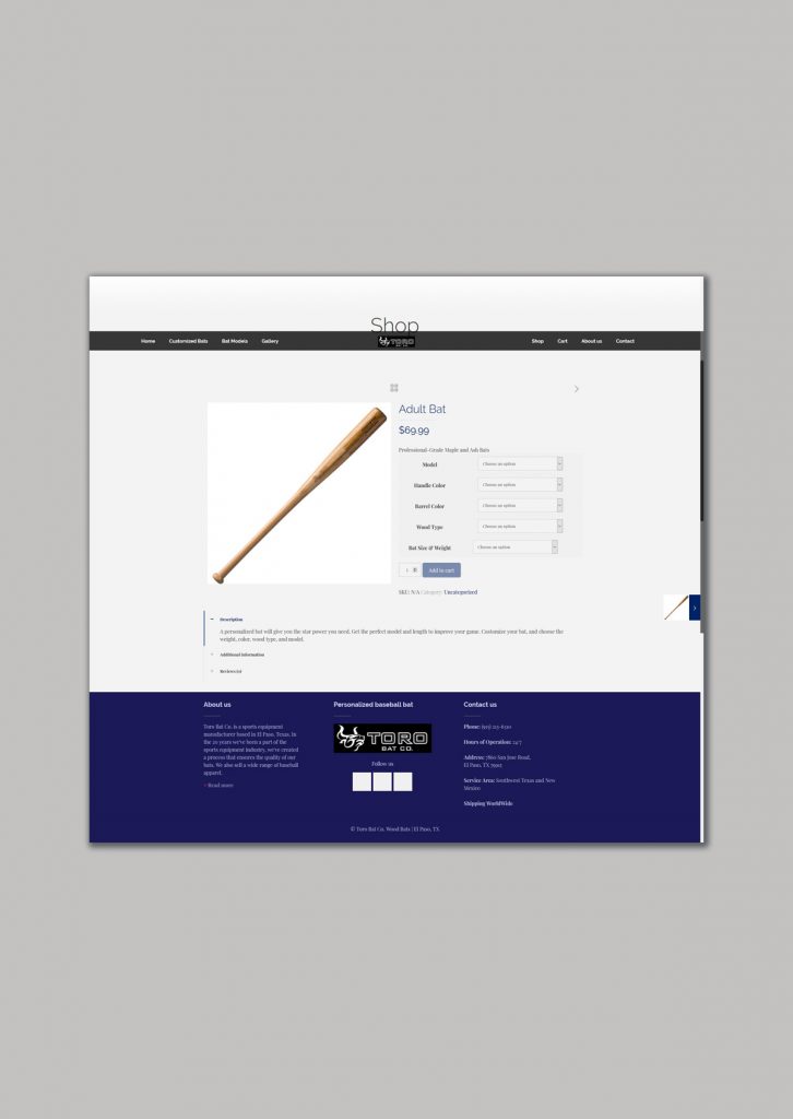 Websited design for Online shop of Wood Baseball Bats