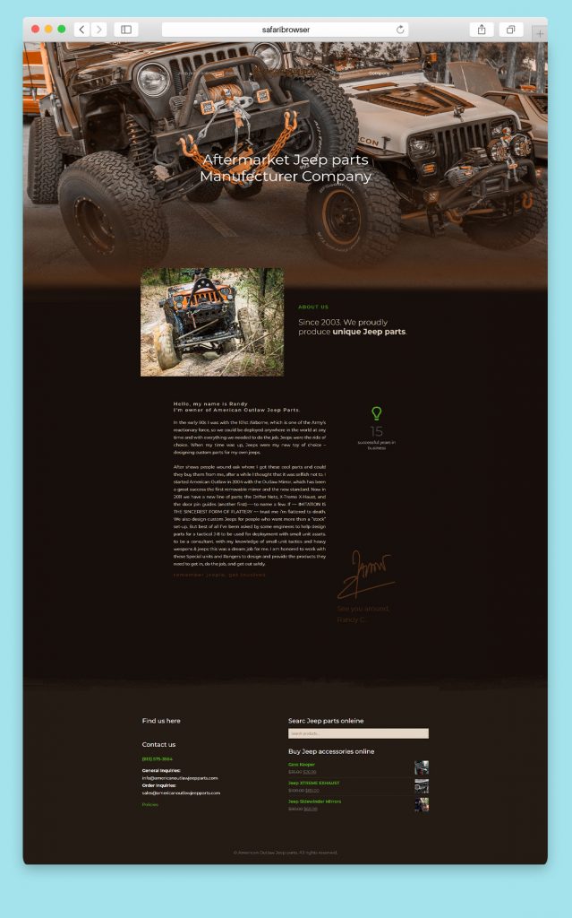 Website Design for a custom Jeep parts online shop