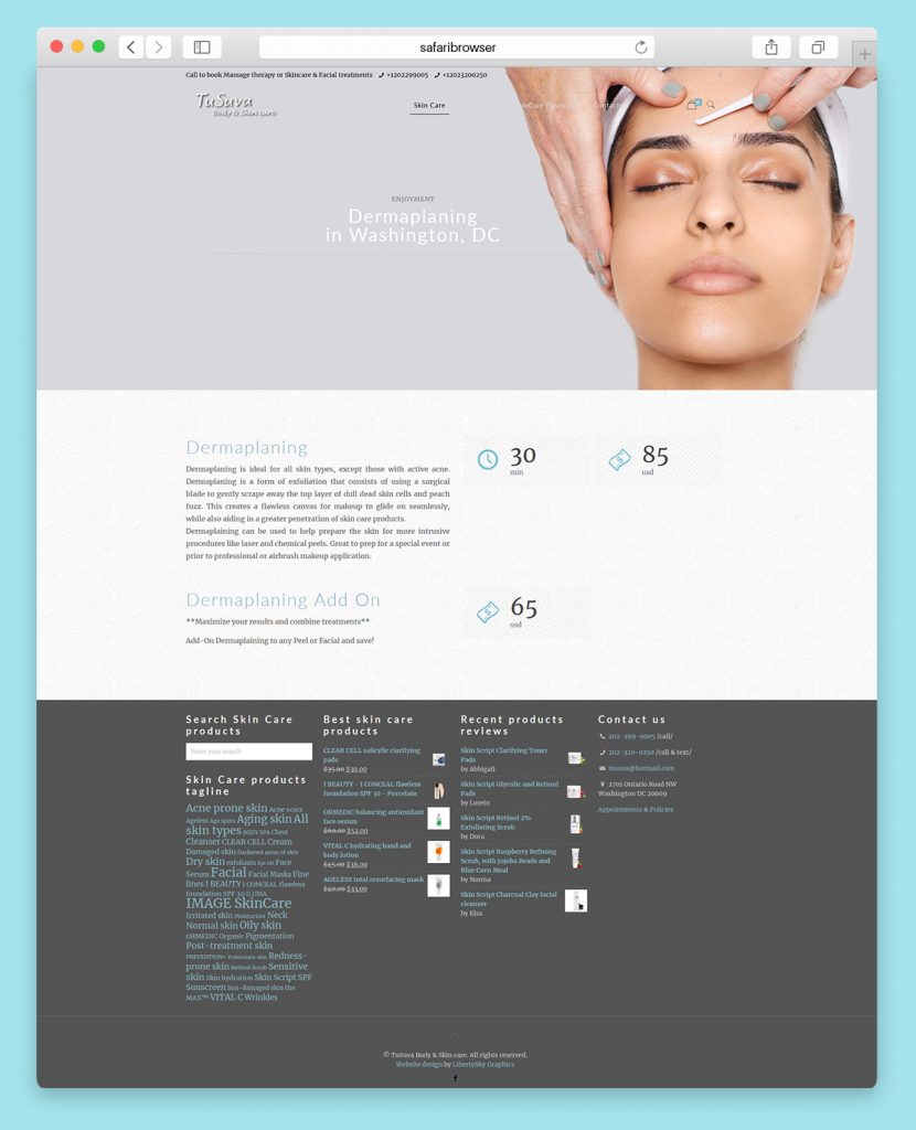 Website and online shop design for TuSuva Spa
