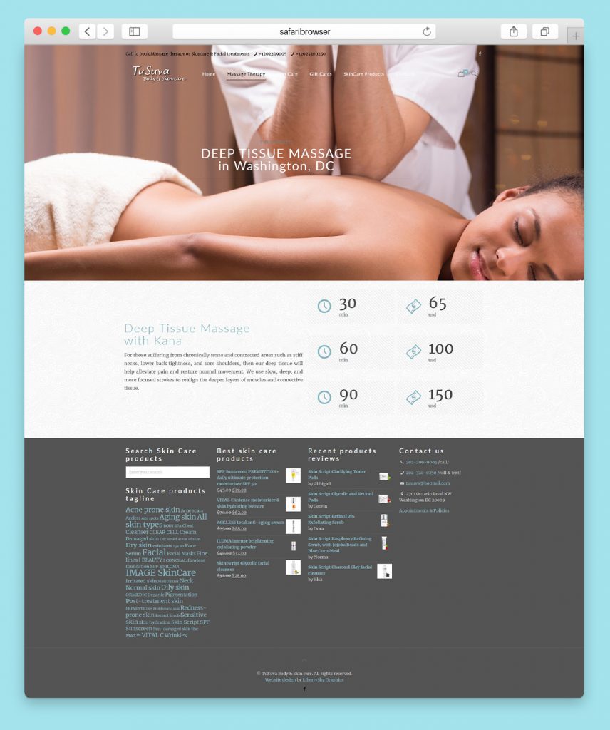 Website and online shop design for TuSuva Spa